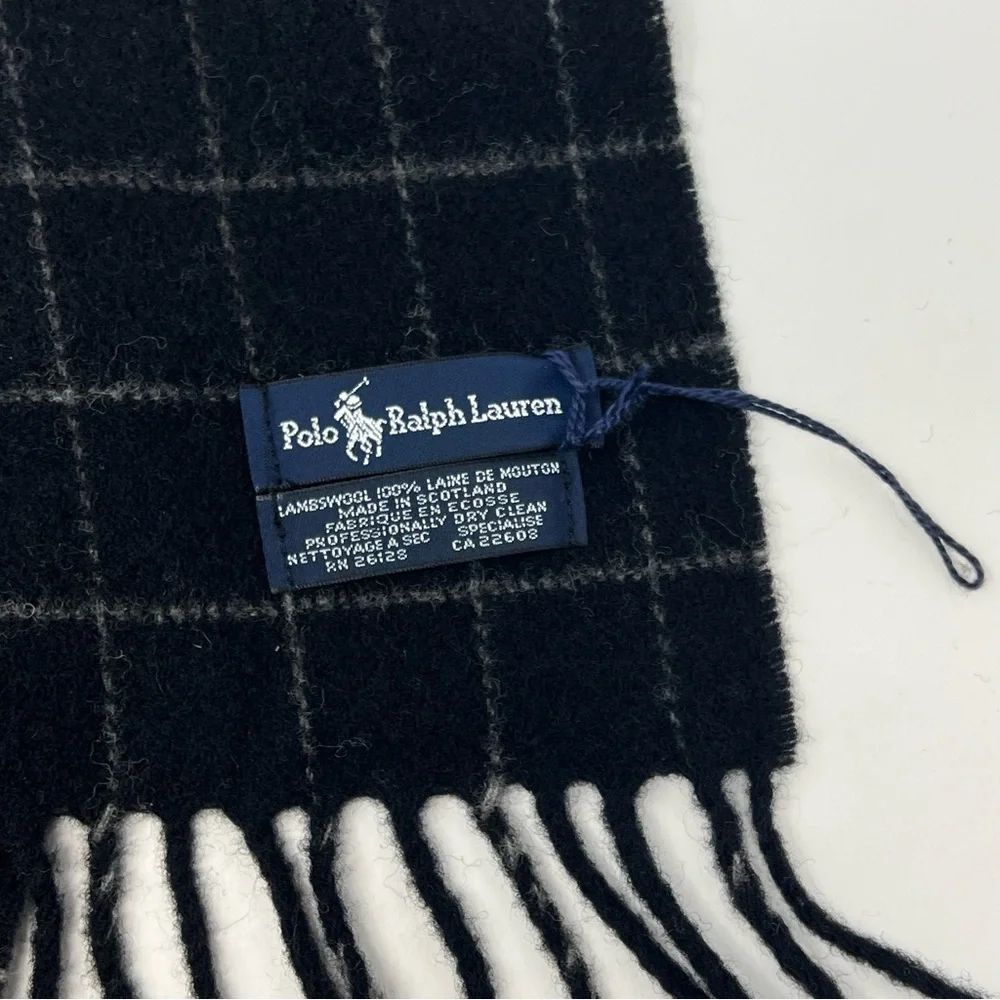 Polo by Ralph Lauren Lambswool Windowpane Scarf Black and Gray Winter Classic